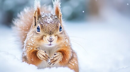 Poster - Playful Red Squirrel with SnowDusted Coat in Winter Wonderland : Generative AI