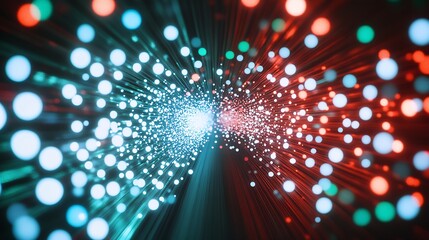 Fototapete - Futuristic Light Speed Particle Burst in Red and Blue Hues : Generative AI
