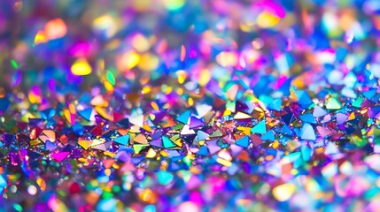 Poster - Closeup of Iridescent Triangular Glitter Design with Bright Colorful Sparkles : Generative AI