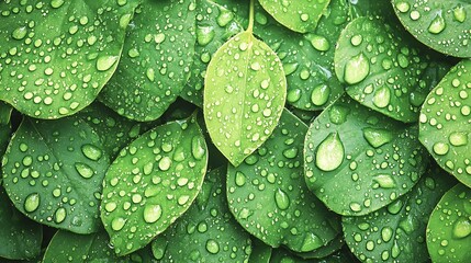 Aufkleber - Vibrant Green Leaves with Dew Drops Showing Freshness and Nature's Beauty : Generative AI