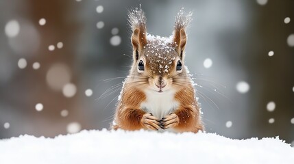 Poster - Cute Squirrel in Winter Snow Captivating Wildlife Photography in Tranquil Woodland : Generative AI