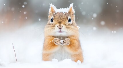 Poster - Adorable Squirrel in Snowy Winter Wonderland Captivating Wildlife Photography : Generative AI