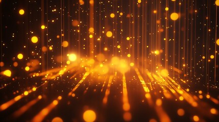 Poster - Abstract Light Rays and Particles in Warm Amber Tones : Generative AI