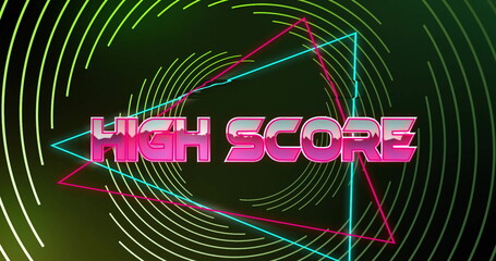 Poster - Image of high score text over neon pattern background