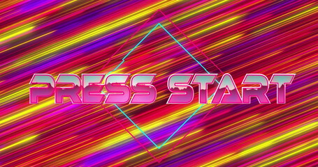 Poster - Image of press start text over neon pattern background