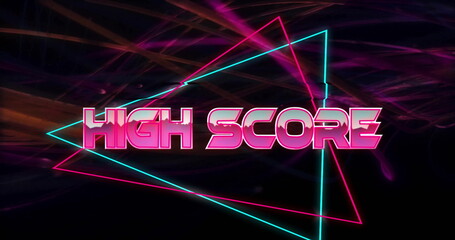 Poster - Image of high score text over neon pattern background