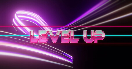 Poster - Image of level up text over neon pattern background