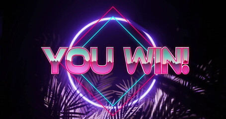 Poster - Image of you win text over neon pattern background