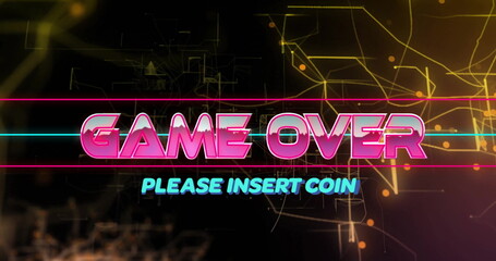 Poster - Game Over text image over abstract digital background with Please Insert Coin message