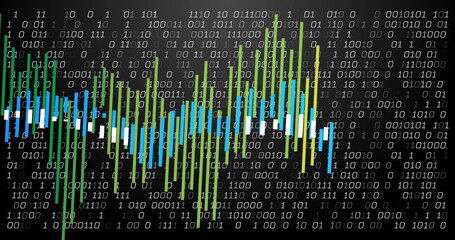 Poster - Binary code and bar graph image representing data analysis