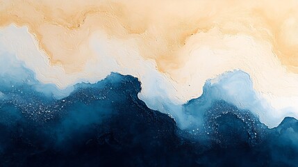 Poster - Abstract Blue Ocean Waves with White and Beige Textured Patterns in Art : Generative AI
