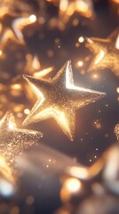 Fototapete - Closeup of Radiant Gold Stars with Soft Glowing Background : Generative AI