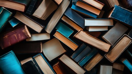 Poster - Vintage Books Stacked in a Cozy Library Setting : Generative AI
