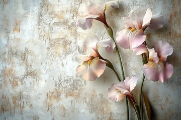 Poster - Pastel Iris Flowers Against Textured Wall