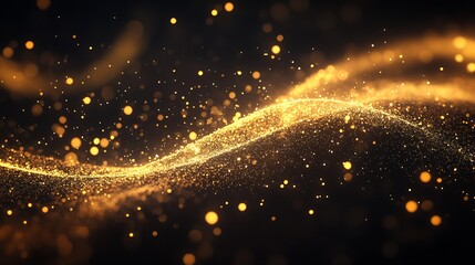 Fototapete - Dynamic Wave of Sparkling Golden Particles Creating a Vibrant Glowing Abstract Design : Generative AI