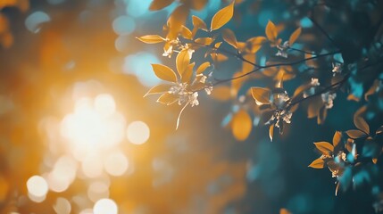Leinwandbilder - Golden Autumn Leaves in Warm Sunlight with Bokeh Background Effect : Generative AI