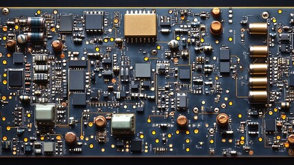 Poster - Advanced electronic circuit board with golden and copper components : Generative AI