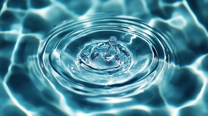 Leinwandbilder - Vibrant Blue Water Drop Creating Circular Ripples in Clear Liquid Surface : Generative AI