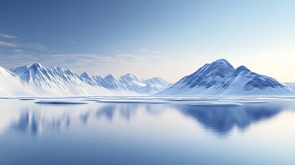 Poster - Calm Winter Landscape of Majestic Snowcapped Peaks Reflecting in Icy Waters : Generative AI