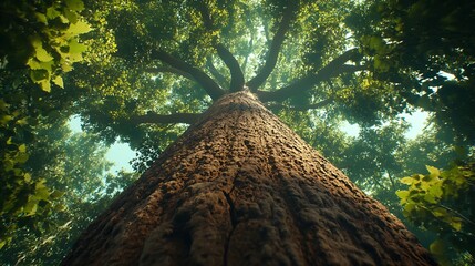 Poster - Majestic Forest Perspective from Base to Canopy with Sunlight Through Leaves : Generative AI