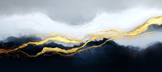 Aufkleber - Sophisticated Abstract Gold and White Design on Dark Canvas with Elegant Contrast Elements : Generative AI