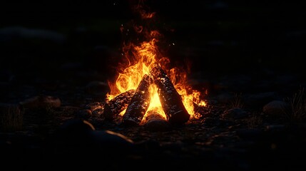 Aufkleber - Intense Flames of a Campfire Offering Warmth in the Night Wilderness : Generative AI