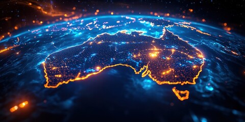 Aufkleber - Glowing Digital Map of Australia Cyberpunk Network Connectivity and Data Transfer Technology