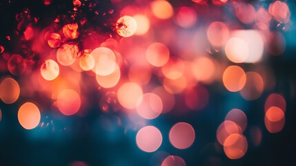 Poster - Vibrant Red and Orange Bokeh Lights Blurring in Warm Atmospheric Glow : Generative AI