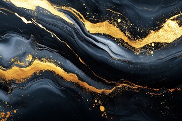 Poster - Luxurious Abstract Design with Black and Gold Marbled Texture for Stylish Backgrounds : Generative AI