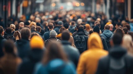 Poster - Crowd of People Walking in Bustling City Street During Evening Rush Hour : Generative AI