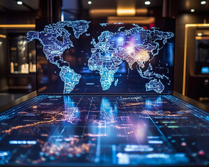 Poster - sleek world map with augmented reality features showcasing global data