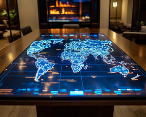 Poster - sleek world map with augmented reality features displayed on table