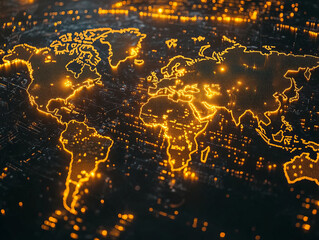 Poster - glowing world map with tech elements, showcasing global connections