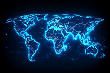 Poster - glowing world map with tech elements showcasing global connections