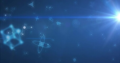 Poster - glowing abstract shapes and light flare animation on blue background