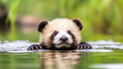 Poster - Playful Panda Cub Swimming Through Water Capturing Fun and Adventure in Wildlife : Generative AI