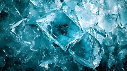 Aufkleber - Detailed shot of large translucent ice cubes glowing in cool blue lighting : Generative AI