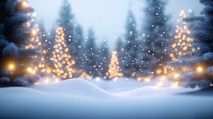 Poster - Idyllic Snowy Winter Wonderland with Festive Lights in a Forest Setting : Generative AI