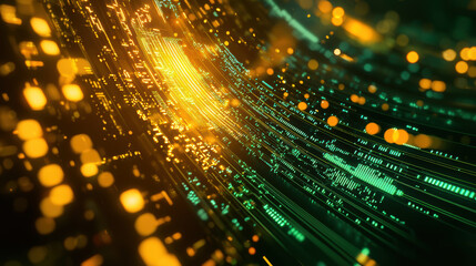 Fototapete - Abstract digital background with glowing lines and particles, creating vibrant flow of light and color