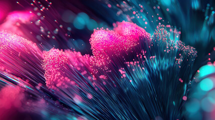 Poster - Vibrant abstract image of glowing fibers in pink and blue hues, creating mesmerizing visual effect