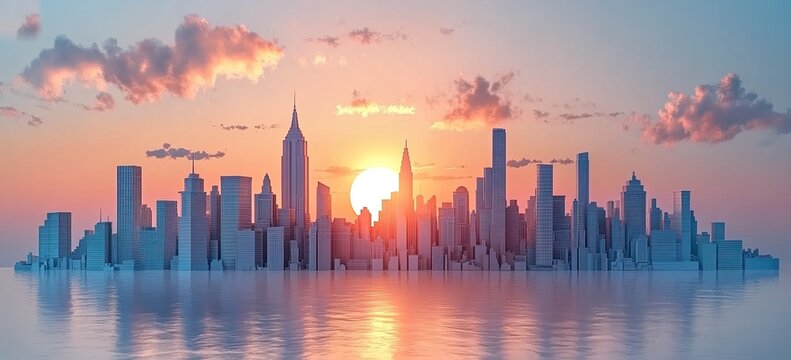city skyline papercraft lightbox. minimalist. modern city. panorama 