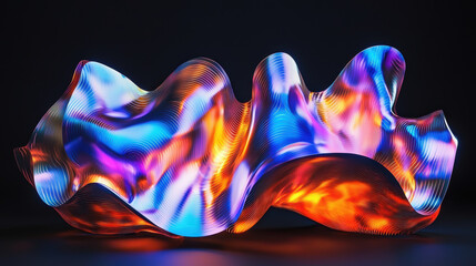 Poster - sleek, glossy, holographic shape undulates with vibrant colors, creating mesmerizing visual effect