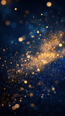 Poster - Golden and blue shimmering particles create magical atmosphere in night sky, evoking sense of wonder and celebration