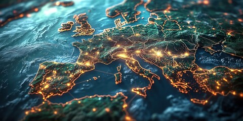 Aufkleber - Europe Network Connectivity Map Finance Transactions Business Trading Telecommunication