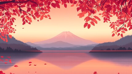 Canvas Print - Serene autumn landscape with mountain and lake reflection.