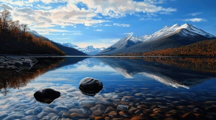 Poster - Crystal-clear mountain lake, perfect reflections and vivid sky tones