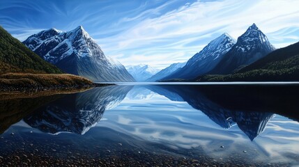 Poster - Crystal-clear mountain lake, perfect reflections and vivid sky tones