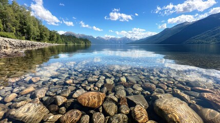 Poster - Crystal-clear mountain lake, perfect reflections and vivid sky tones