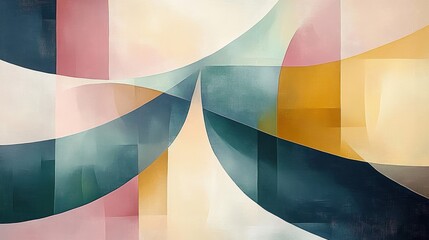 Poster - Abstract Pastel Art Soft Colors Minimal Composition Geometric Organic Shapes Modern Graphic Design Background