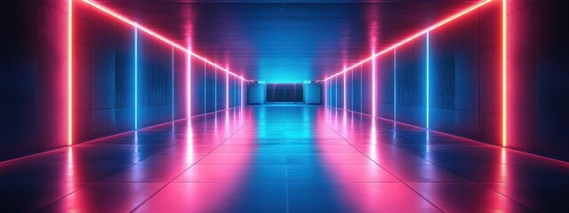 Aufkleber - Futuristic Neon Corridor Cyberpunk Design Abstract 3D Space Light Modern Studio Warehouse Technology